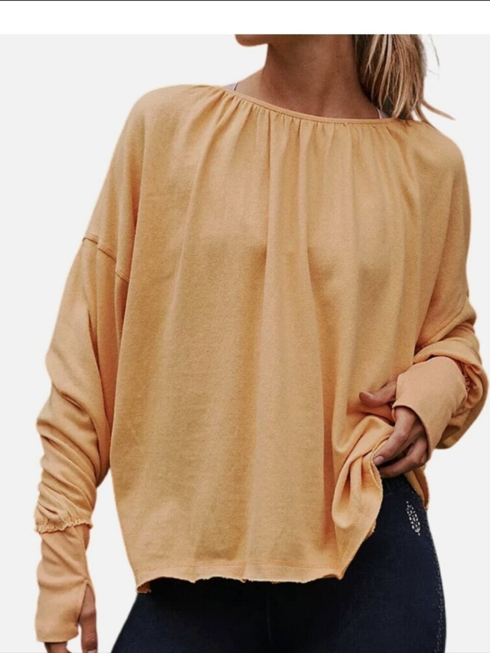 Women's Relaxed Crewneck Long-Sleeve Top - Peach - Picture 3 of 7